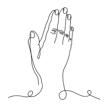 Hands folded in prayer, drawn by hand with a line