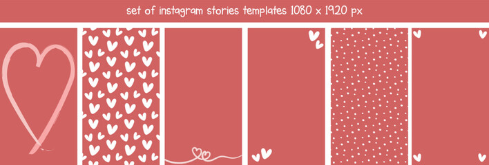 set of vector valentine instagram stories templates. cute hand drawn red pink insta posts for st valentines day. romantic love posters isolated 