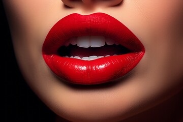 Obraz premium Women's lips close-up with sexy red lipstick
