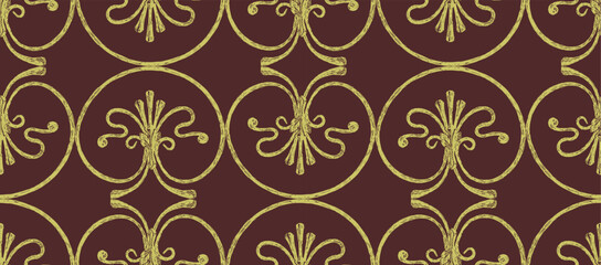 Seamless vector pattern of drawn decorative abstract vintage design elements round shape with tendrils and swirls,background for paper,textile,wallpaper