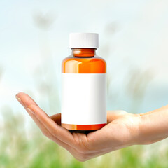 hand holding a bottle of pills