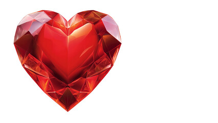 Red 3d glass heart shape, white background, space for text. Valentine's Day banner. Greeting card mockup