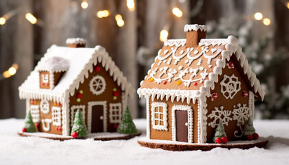 Homemade gingerbread house decorated with icing and candy generated by AI