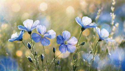 Niebieskie kwiaty lnu na polanie
