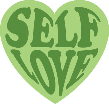 Cool self love club heart Y2K sticker. Groovy, retro shades of green vector trendy design
