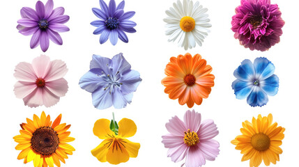 Assorted Blooming Flowers Isolated on White Background