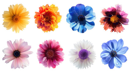 Vibrant Collection of Various Isolated Flowers on White Background