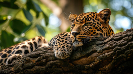 Leopard Resting on a Tree Branch