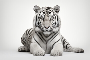 A regal Bengal tiger in black and white, its powerful presence conveyed through meticulous linework, capturing the essence of this magnificent big cat on paper.