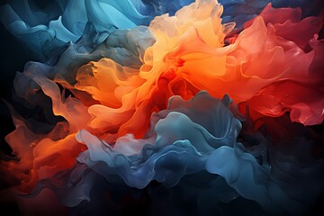 Blazing red and deep blue liquids clash with explosive vigor, crafting a dynamic and intense abstract composition captured in high definition