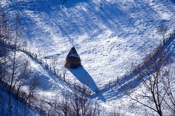 winter landscape In Magura Village, Brasov, Romania