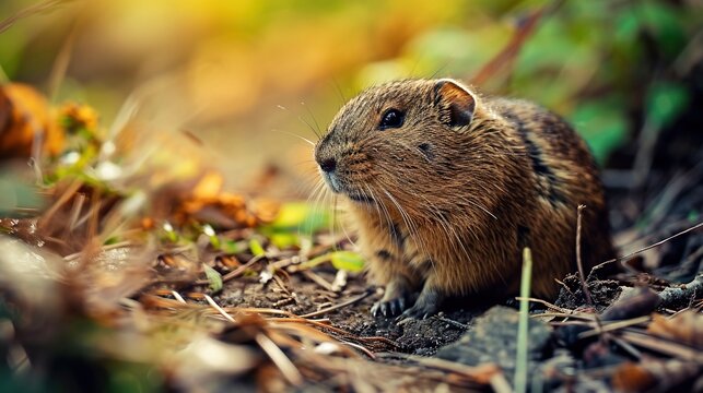 Lemming in wild nature. Copy Space