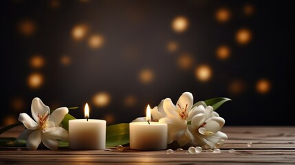 A realistic spa therapy background featuring candles