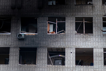 DNEPR, UKRAINE – January 07, 2024
Consequences of a kamikaze drone explosion in a house. Rocket...