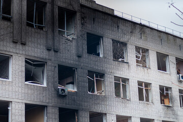 Fototapeta na wymiar DNEPR, UKRAINE – January 07, 2024 Consequences of a kamikaze drone explosion in a house. Rocket attack on a hostel in the city of Dnepr. The interior of the house after the explosion. Burnt cars. 