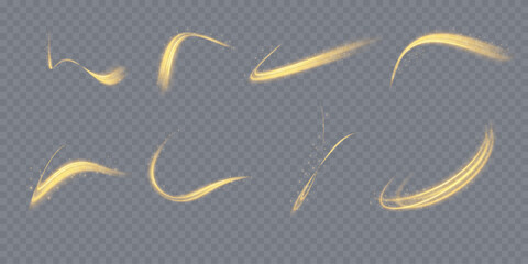 Light gold dust png set. Bokeh light lights effect background. Christmas glowing dust background