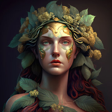 The goddess of vegetation and nature: Persephone (also known as Proserpina). Illustration on dark background 
