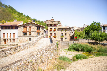 Roman bridge over Elorz river in Monreal (Elo) village, Navarra, Spain