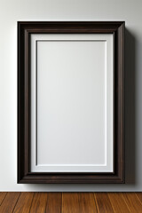 An empty picture frame on a wooden floor