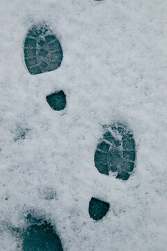 Winter foot prints in snow