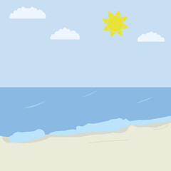 Fototapeta na wymiar illustration of sun illuminating the sea and sand, beach