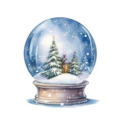 Snow globe watercolor illustration clipart