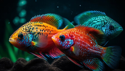 Fototapeta premium Colorful fish swim in a vibrant underwater world of beauty generated by AI