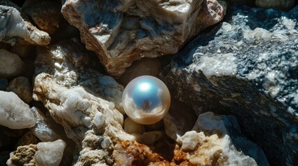 Single white pearl in nature. Seashell pearl - obrazy, fototapety, plakaty