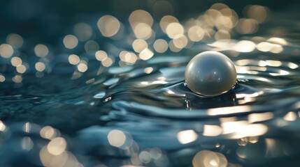 Single white pearl in water. Seashell pearl - obrazy, fototapety, plakaty