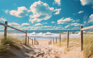 A postcard depicting a summer beach - obrazy, fototapety, plakaty