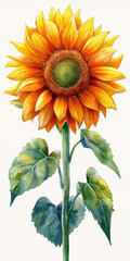 A watercolor painting of a sunflower on a white background