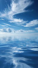 Azure Dreams: A Tranquil Blue Background with Wispy Clouds and Reflective Waters