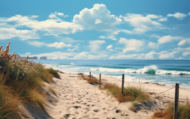 Fototapeta na wymiar A postcard depicting a summer beach