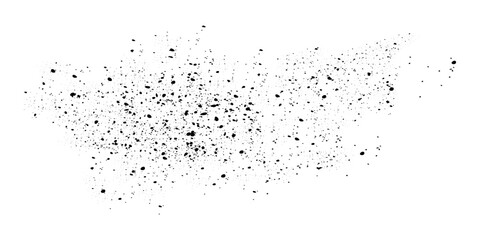 Vector ink splatter. Paint splatter isolated on white background. Black ink blots and grunge texture. Hand drawn dirty grungy background. Dust overlay distress grain. Black and white vector
