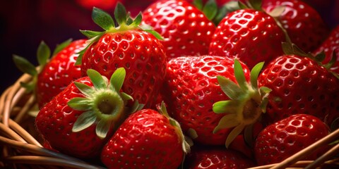Fresh raw vegetarian red green berry strawberry in basket. Market plant farmer harvest