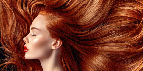 Portrait of a Beautiful Redheaded Woman Lying Down with Flowing Hair