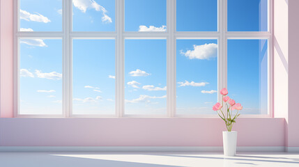 View of clean blue sky through the window, concept of  calm atmosphere