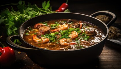 Delicious Shrimp and Gumbo Vegetable Soup in a Bowl - Healthy and Flavorful Dish