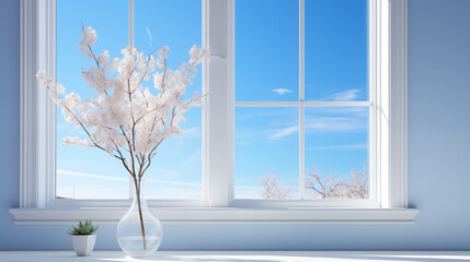 View of clean blue sky through the window, concept of  calm atmosphere