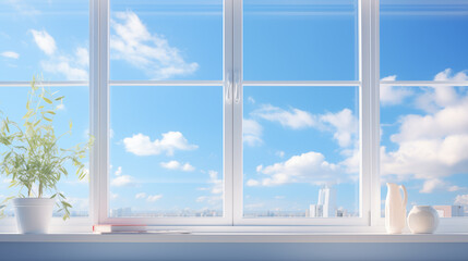 View of clean blue sky through the window, concept of  calm atmosphere