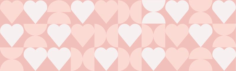 Abstract vector banner. Bauhaus pattern. Minimalist geometric textile or fabric print with hearts - 708089139