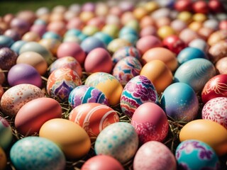 Fototapeta na wymiar A lot of colorful easter eggs