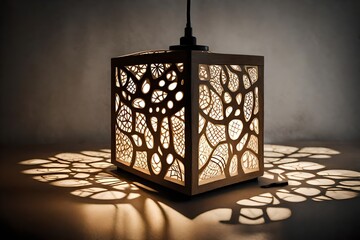 Fototapeta na wymiar A lamp designed to cast intricate and artistic shadows on surrounding surfaces. The lampshade incorporates carefully crafted cutouts or 3D patterns, creating captivating shadows when the light is turn