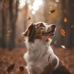 dog, nature, falling leaves