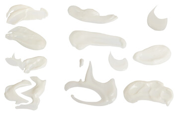 Smears of sour cream, smeared sauce on a white background close-up