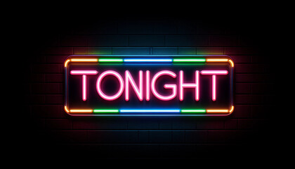 Obraz premium tonight neon sign on brick wall, generative AI