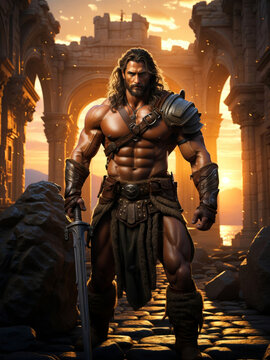 A muscular barbarian with his huge sword