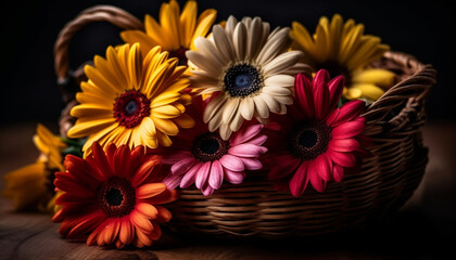 A vibrant bouquet of multi colored daisies brings freshness to nature generated by AI