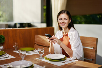 Person attractive eating smile lunch happy cheerful table young women female lifestyles sitting food
