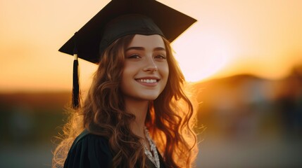 Young girl wearing a graduation cap